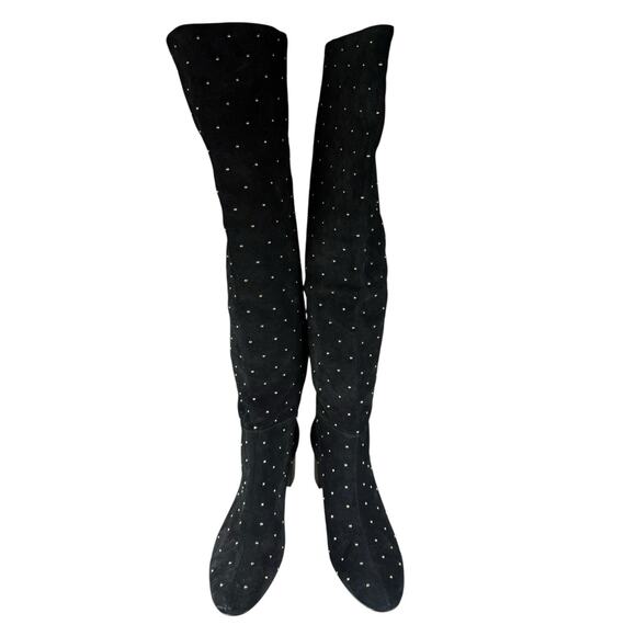 NEW Madewell Black Suede Studded Tall Boots Gold Stud Knee High Boots 7 - Picture 6 of 8